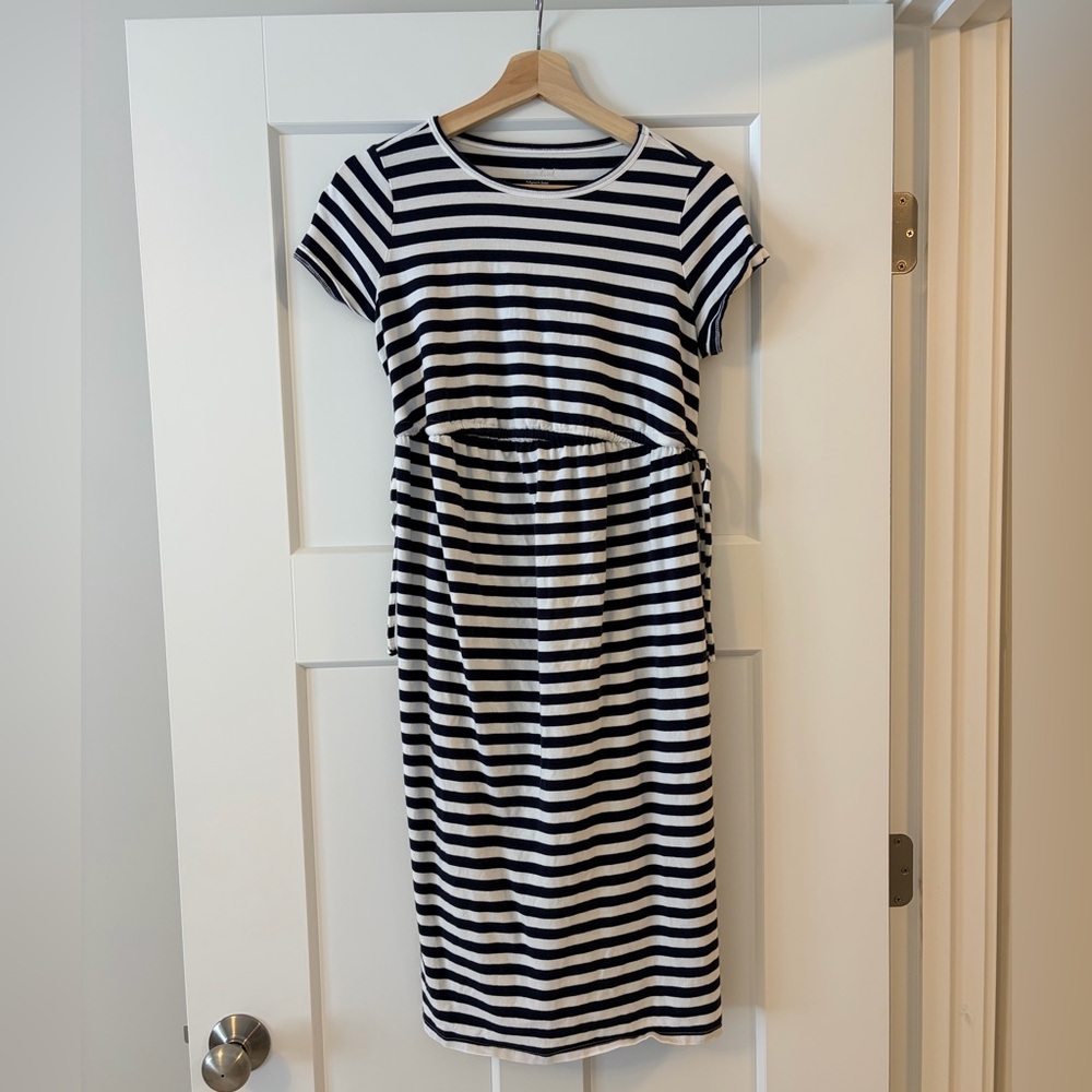 Ingrid & Isabel Navy and White Striped Midi Maternity Dress - Picture 2 of 4